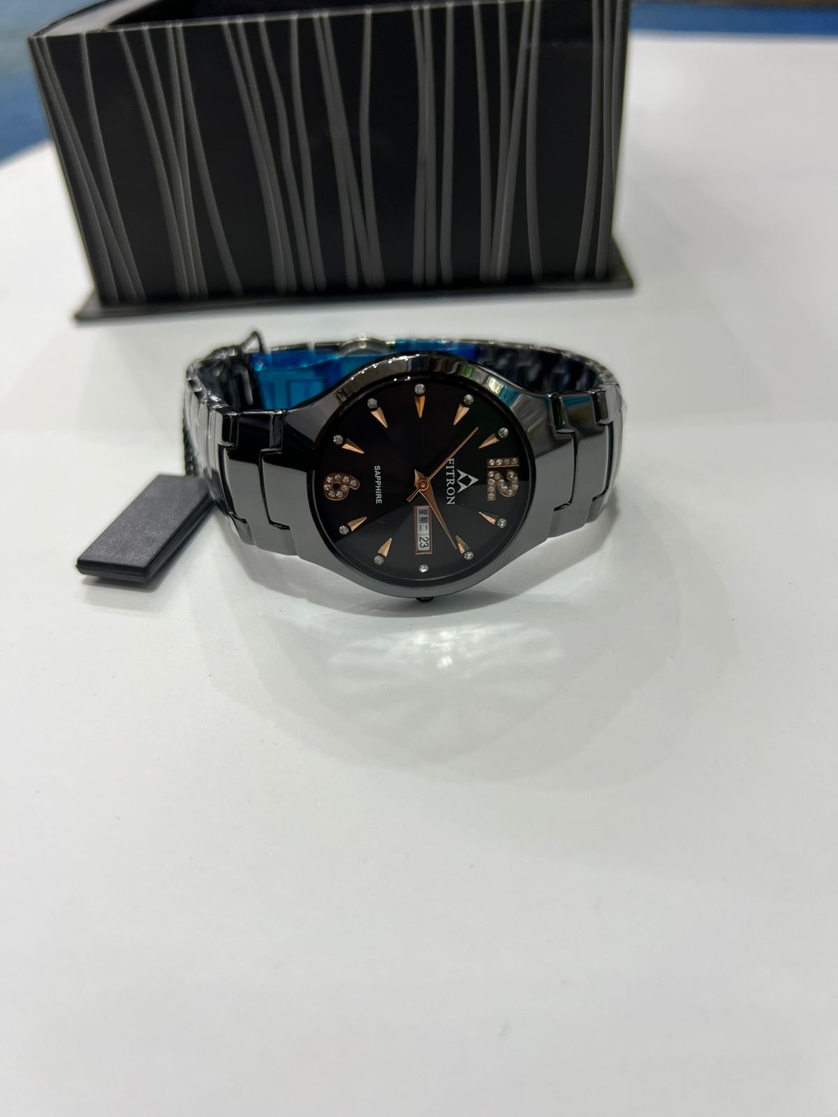 Premium Black Ceramic Roman Dial Watch – Luxury Day Date Wrist Watch