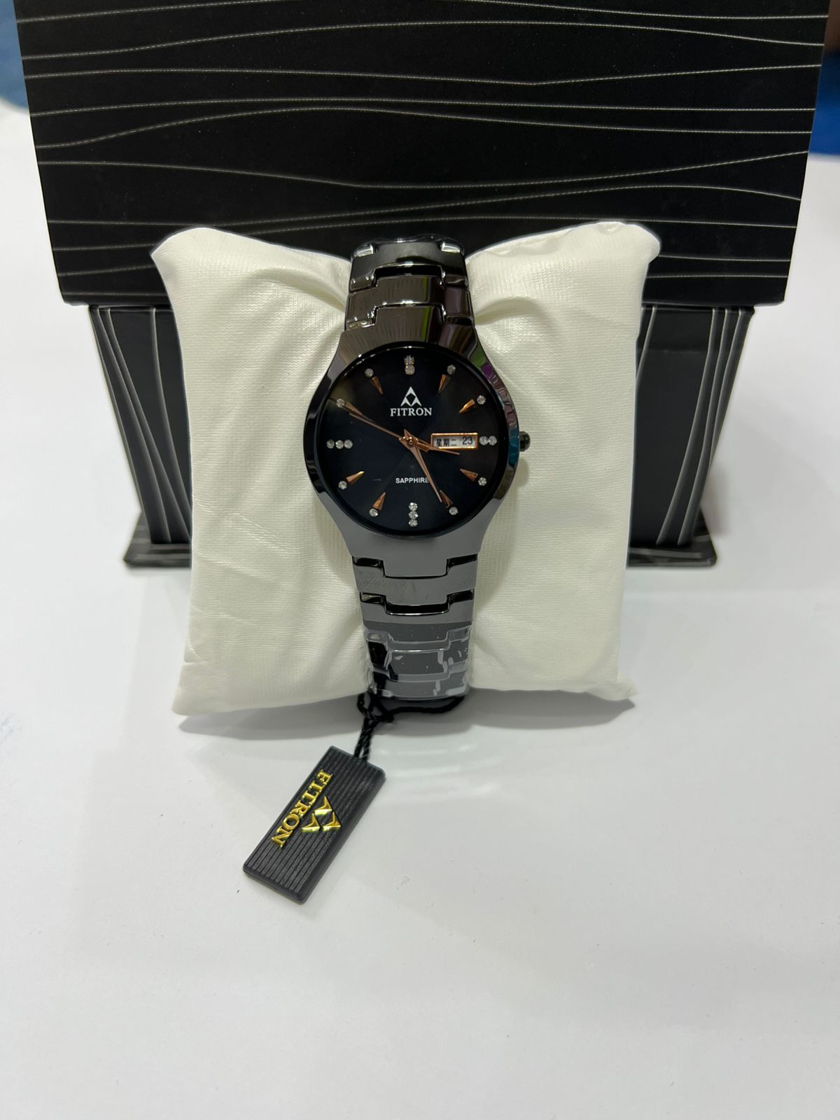 Premium Black Ceramic Roman Dial Watch – Luxury Day Date Wrist Watch